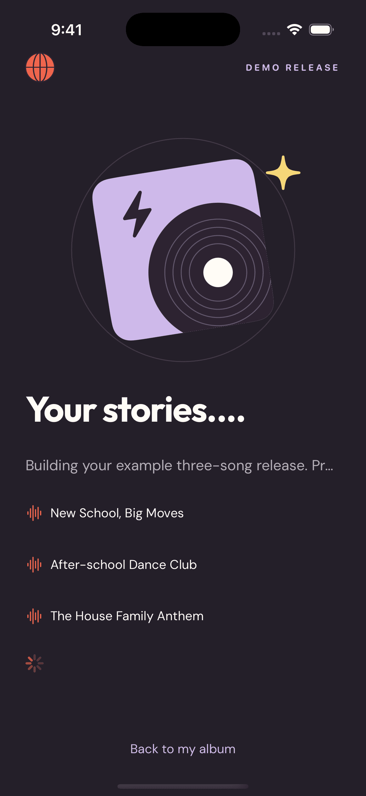 Three-song release progress screen with personalized track concepts